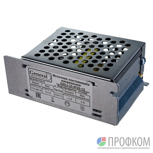 General драйвер (блок питания) для св/д ленты 12V 35W 86х58х33  GDLI-35-IP20-12 IP20 512300